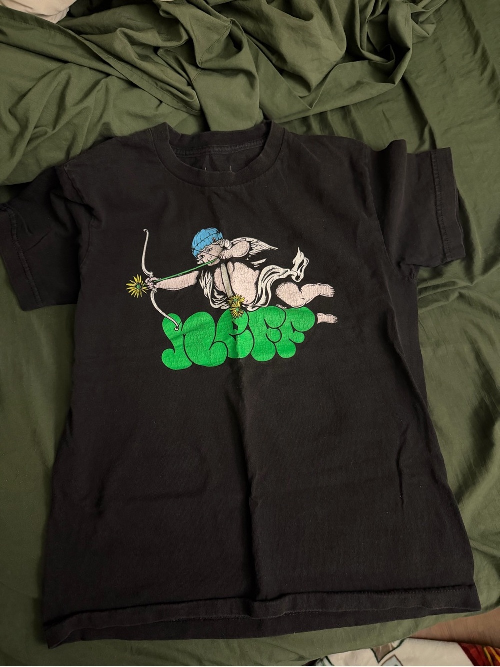 Neff brand Tee with Green & Blue Cupid Design